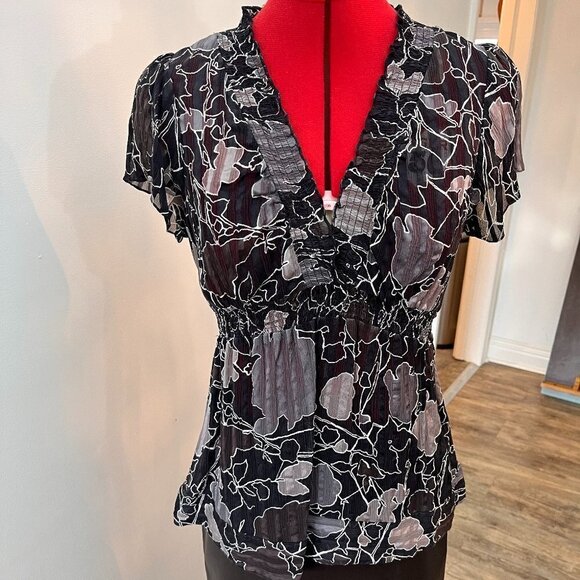BCBGMaxAzria Short Sleeve Patterned Blouse - Picture 1 of 3